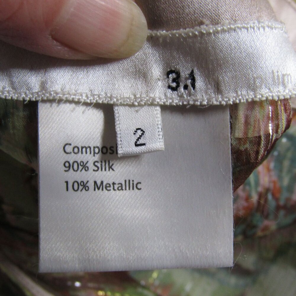 3.1 PHILLIP LIM SHEER Silk Metallic Oversize Ruched Boho Floral Glam Fairy Top 2 - Picture 7 of 9